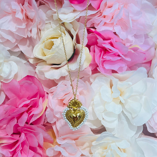 COLLANA CUORE SACRO BIG CON PERLINE