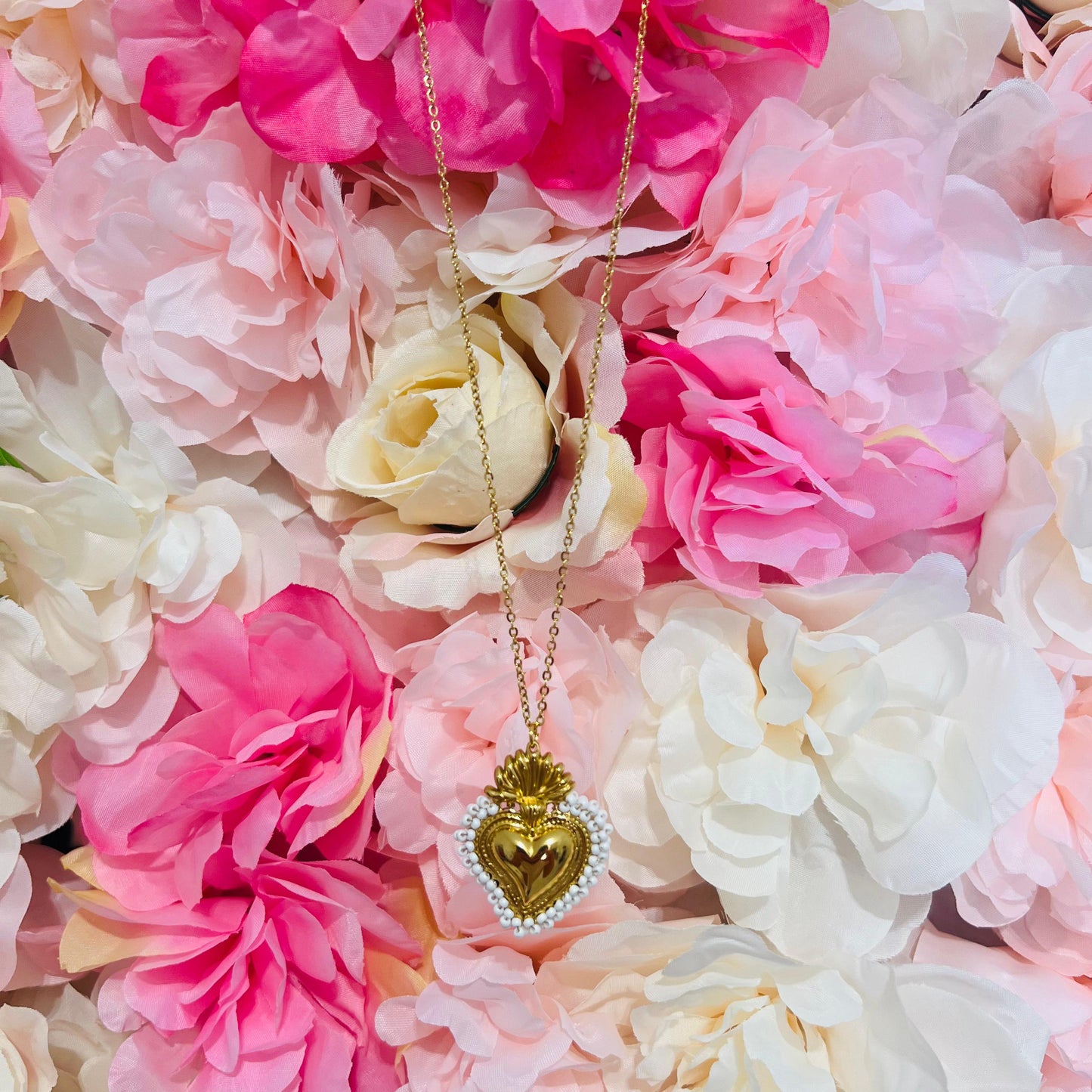 COLLANA CUORE SACRO BIG CON PERLINE