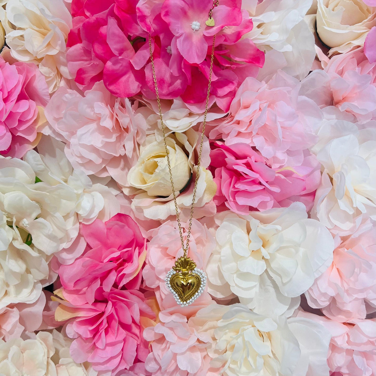 COLLANA CUORE SACRO BIG CON PERLINE